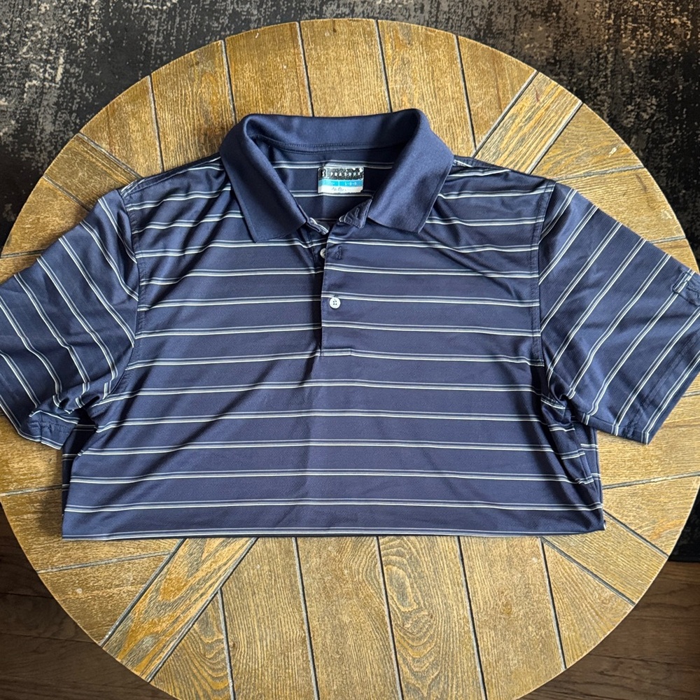 PGA Tour Navy Polo with White Stripes